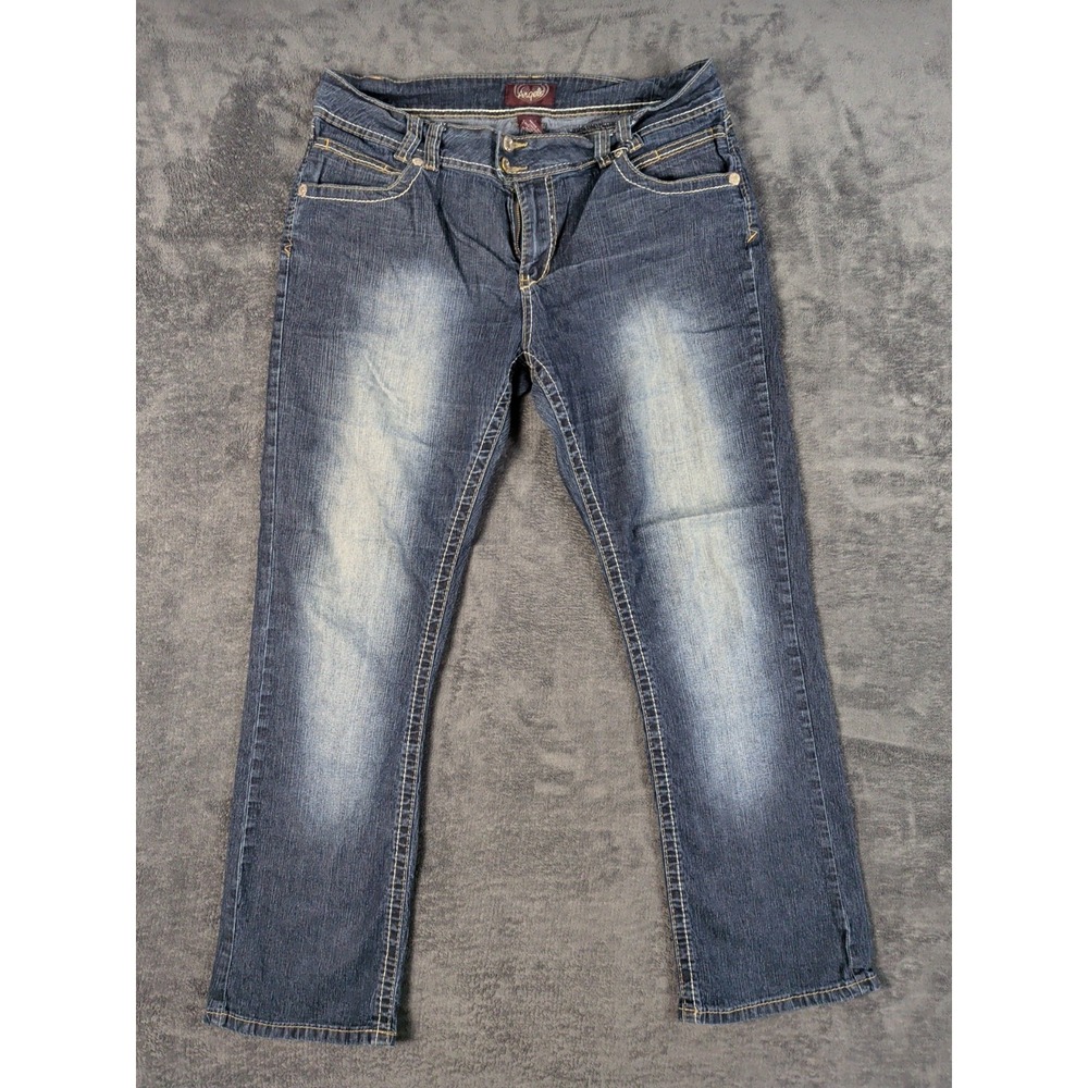 Angels Women's Blue Denim Jeans Size 12 Stretch Embellished Pockets